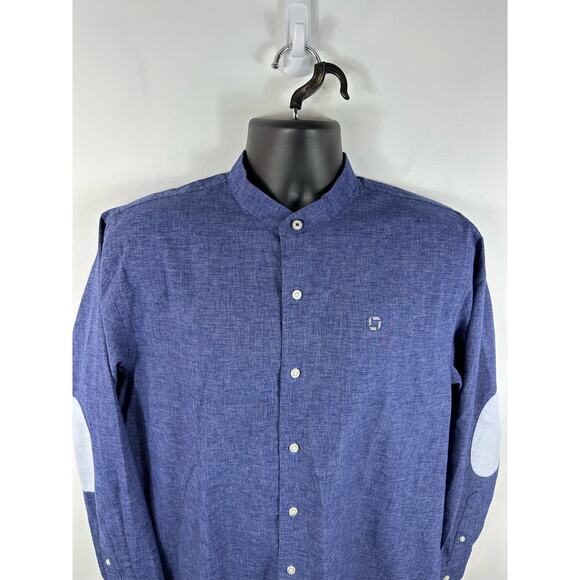 Lands End Linen Blend Longsleeve Band Collar Dress Shirt Size 15.5 x 33 Blue - Picture 8 of 11